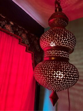 2 Gorgeous Large Vintage Moroccan brass pierced lantern bohemian contemporary